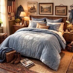 RALPH LAUREN 90s Vintage Denim Comforter Full/Queen Made in USA 100% Cotton